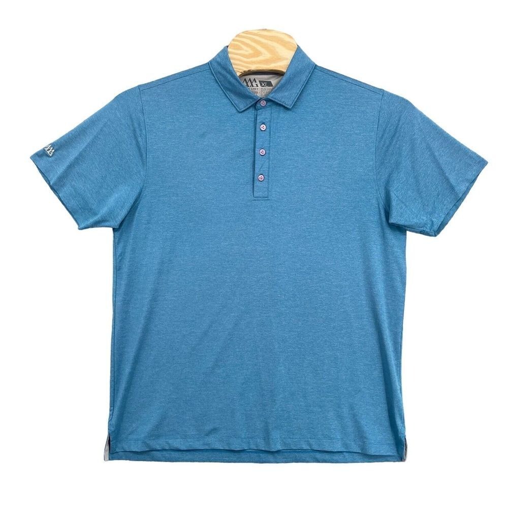 Matte Grey XL Blue Polyester Short Sleeve Men's Golf Polo Shirt - Picture 2 of 7